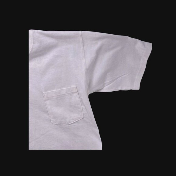 Vintage Tee 90s WHITE BLANK POCKET T-shirt All Cotton Made In USA Medium Blank - Picture 9 of 12